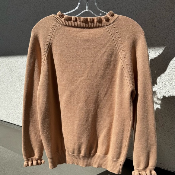 BTFBM Women's Tan Soft Ruffle Partial Button Down Sweater small - Picture 5 of 10